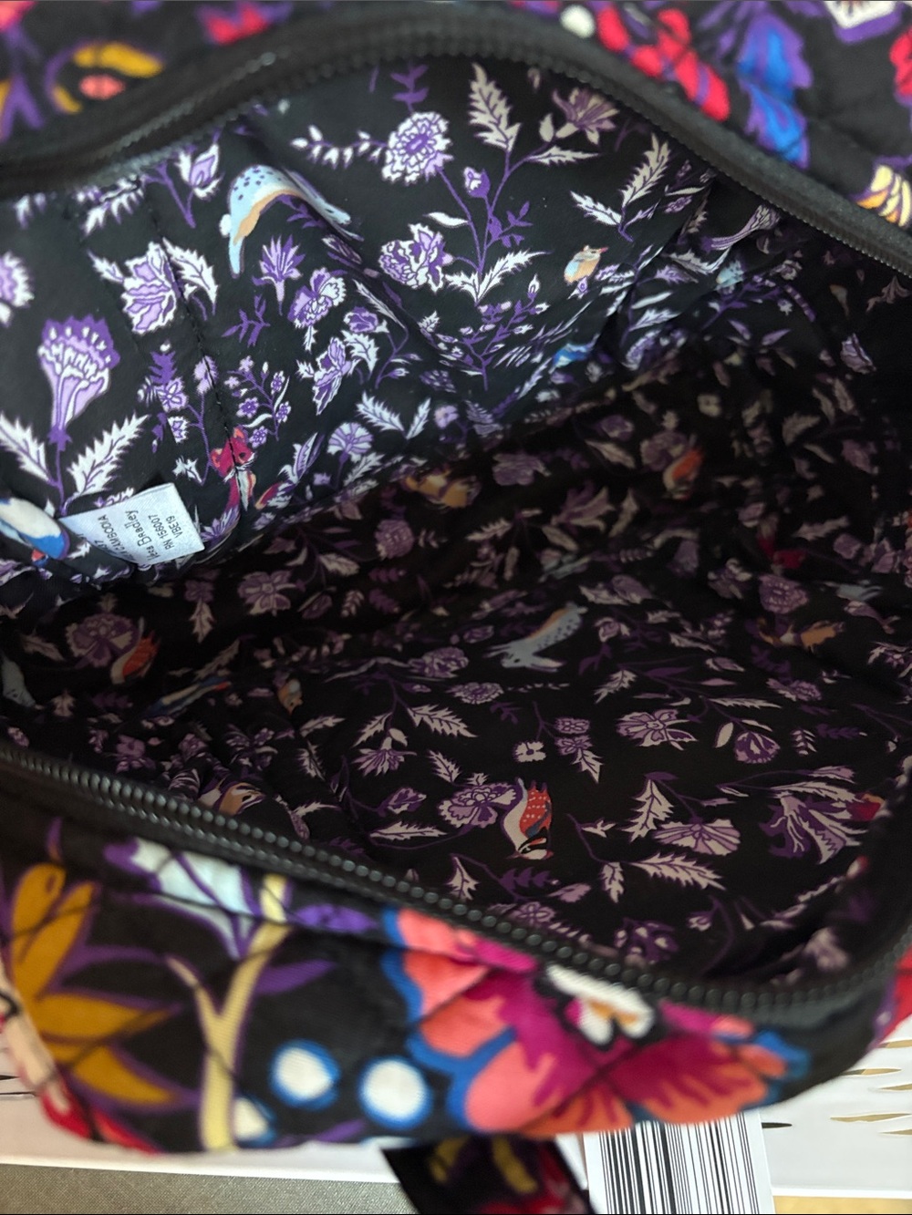 NWT Vera Bradley Floral Quilted Cosmetic Case Black Multicolor Foxwood print - Picture 6 of 10
